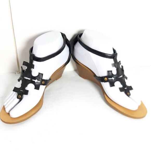 TORY BURCH Women's Black Tumbled leather Wedge slingback Sandals US6,5 EU 37 - Picture 5 of 12